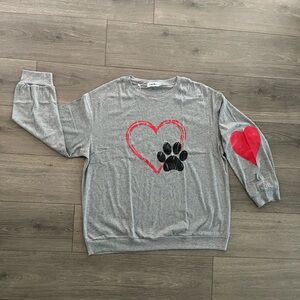 NWOT Leo Rosi Dog Paw Love Gray Longsleeve Top Size XXL